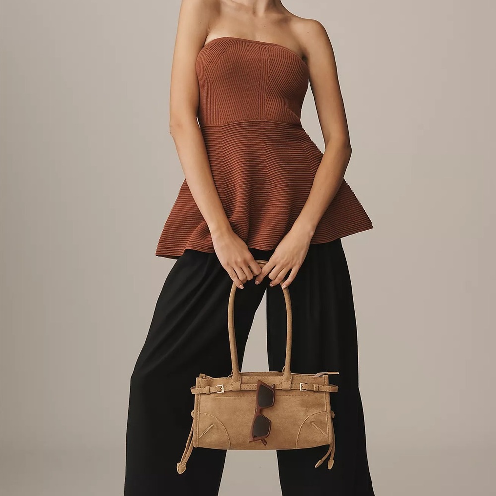 Maeve Anthropologie Brown Strapless Peplum Knit Tube Top - Picture 2 of 5